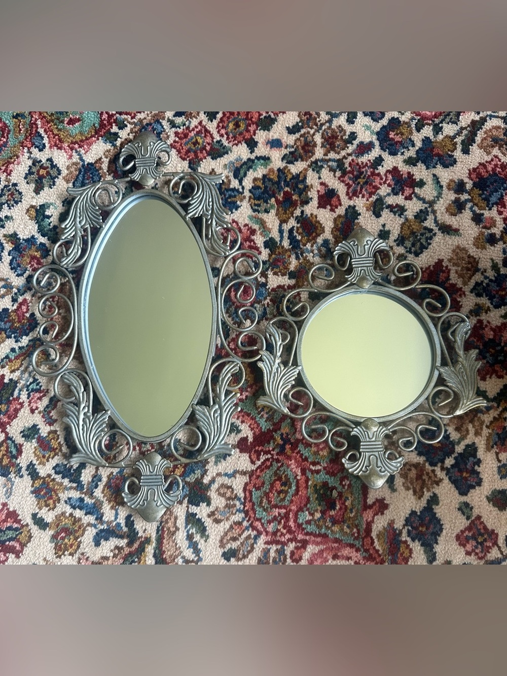 Vintage set of two Homeco silver ornate mirrors